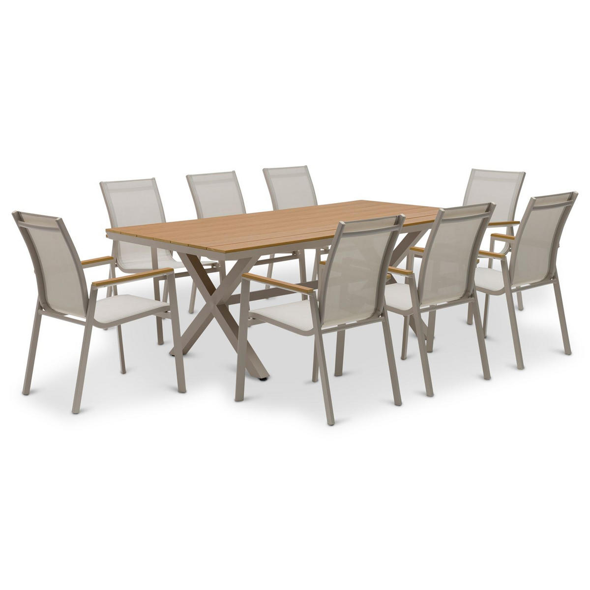 GARTENMÖBEL SET WINDY 9er Set beige, natur, champagne - Beige, Metall - IDIMEX