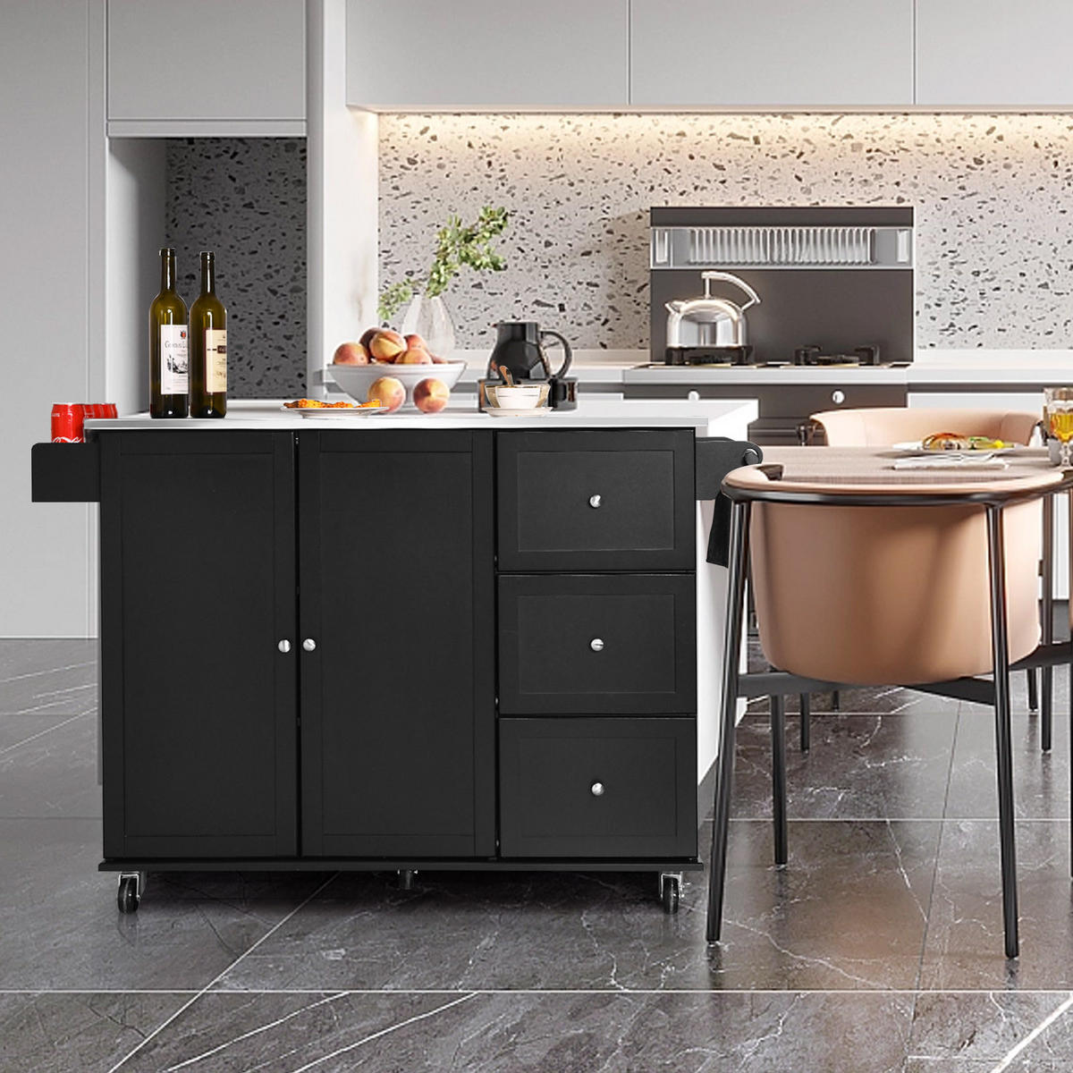 KÜCHENINSEL Schwarz - Schwarz, Holz (46/92/135cm) - COSTWAY