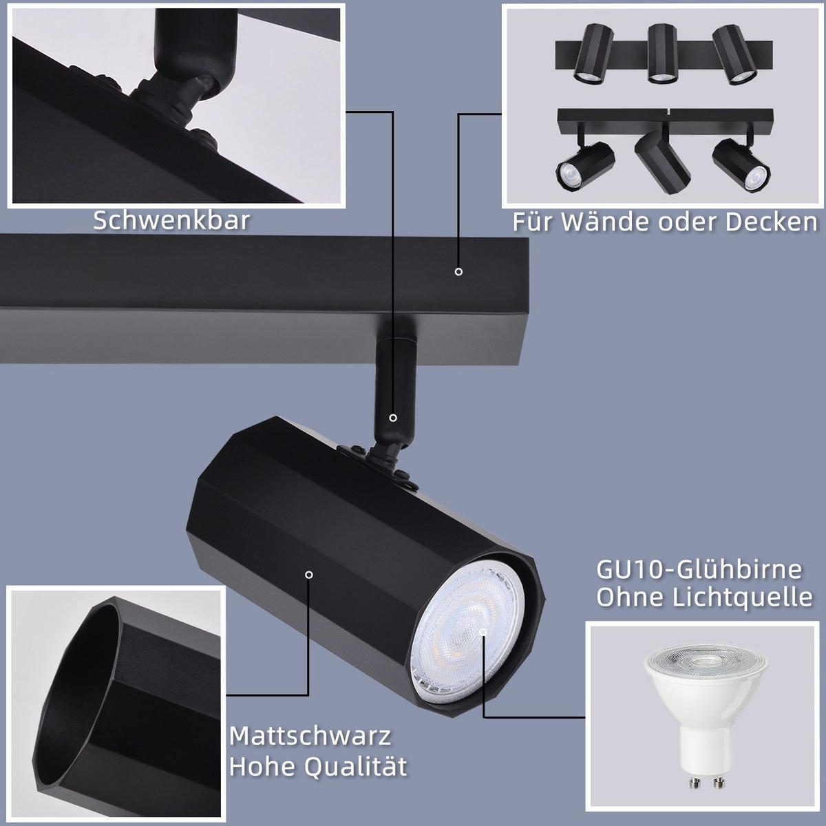 DECKENSTRAHLER Gerhard 10.5/5.9/39cm - Schwarz, Metall (10.5/5.9/39cm) - ZMH