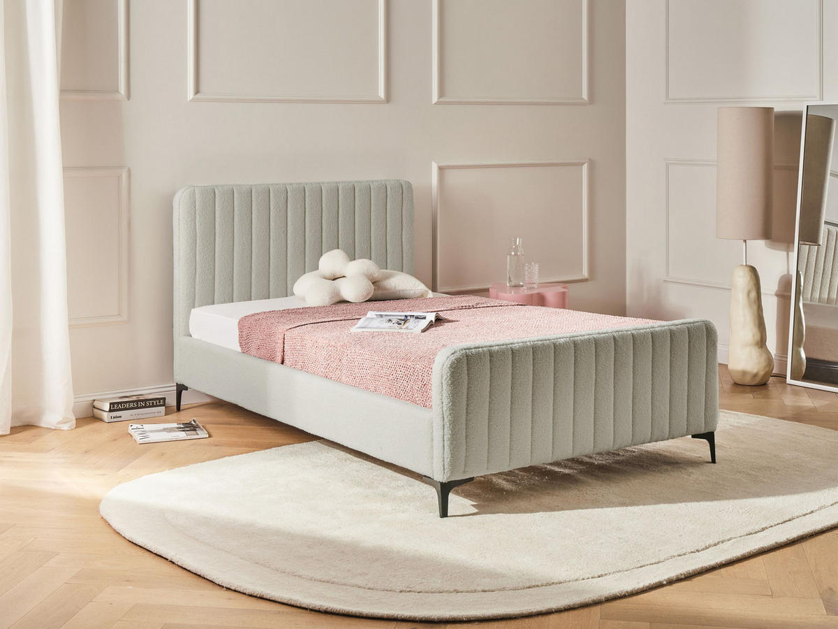 BETT mit Lattenrost 120/200 cm Beige Lunan - Beige/Schwarz, Textil (120/200cm) - Beliani