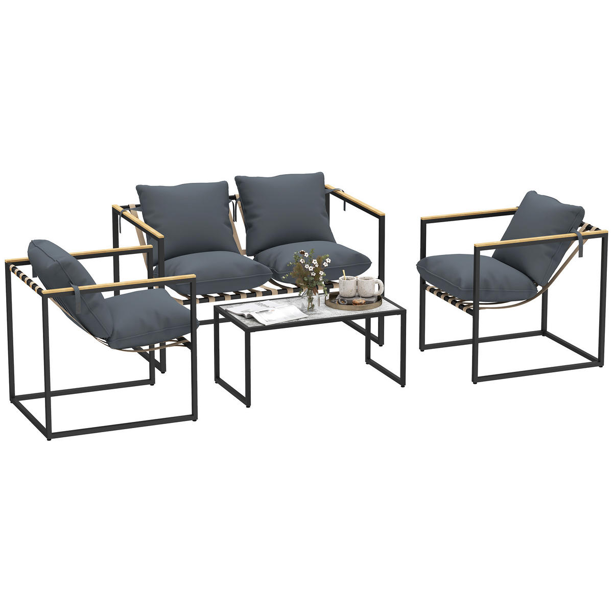 GARTENMÖBEL-SET 4 Personen Grau - Grau, Metall - Outsunny