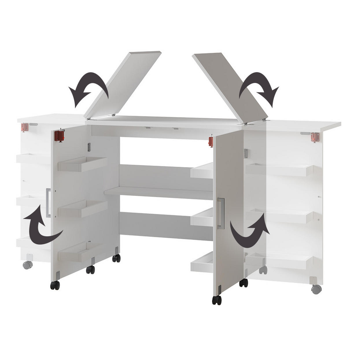NÄHTISCH Carmen Weiß 160 x 80.2 cm mit 6 Regalfächer - Weiß, Holzwerkstoff (40/160/80.2cm) - Vicco