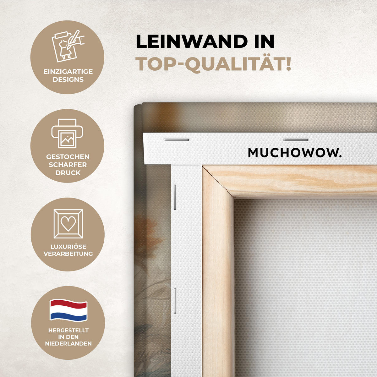 LEINWANDBILD Löwe - Wildtiere - Pflanzen - Natur - Blumen Wandbild Wohnzimmer 60x80 cm - Beige, Textil (60/80cm) - MuchoWow