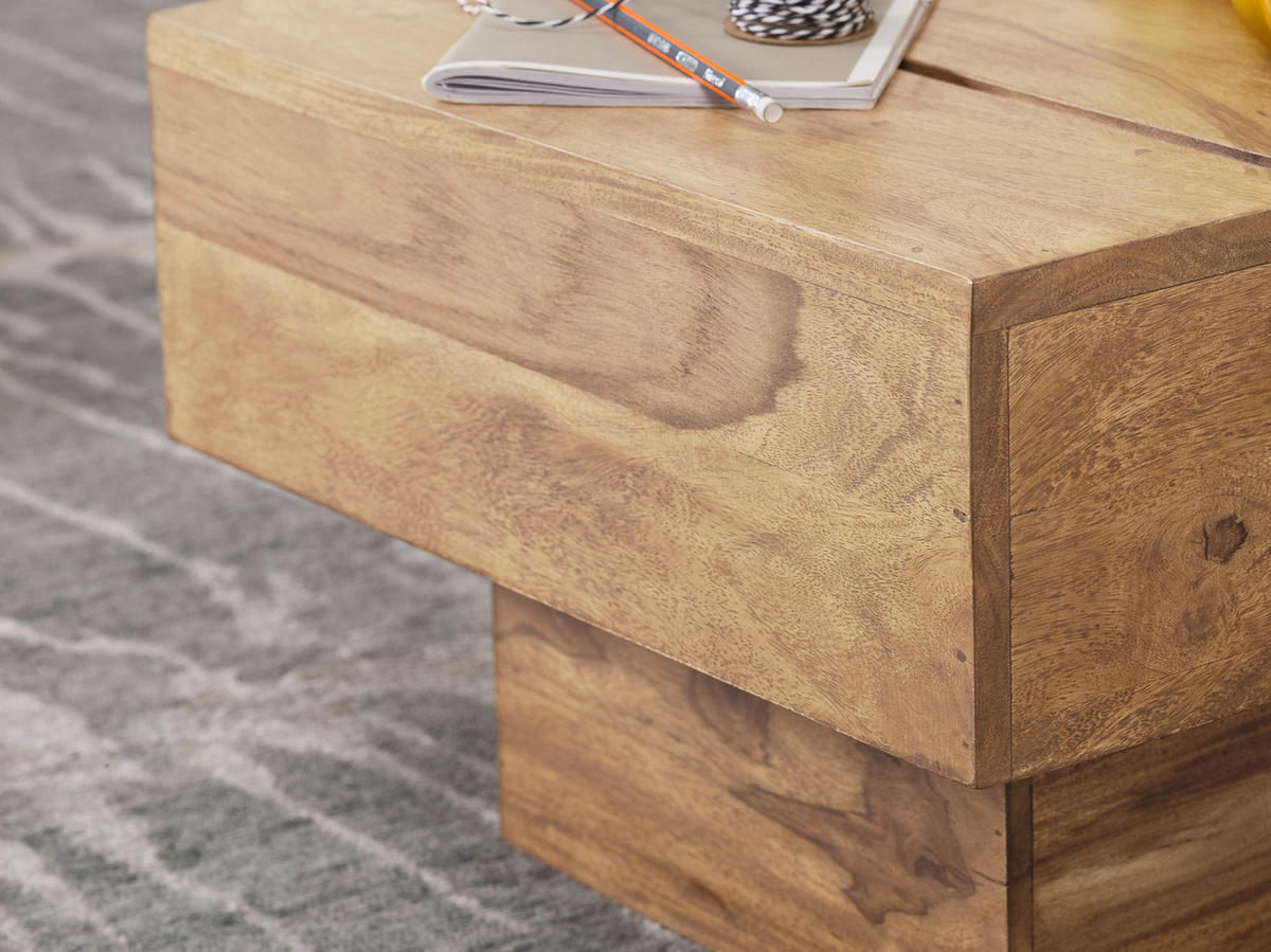 BEISTELLTISCH aus Massivholz, handgefertigt, Unikat, Beige 44x44x30 cm - Beige, Holz (44/44/30cm) - KADIMA DESIGN