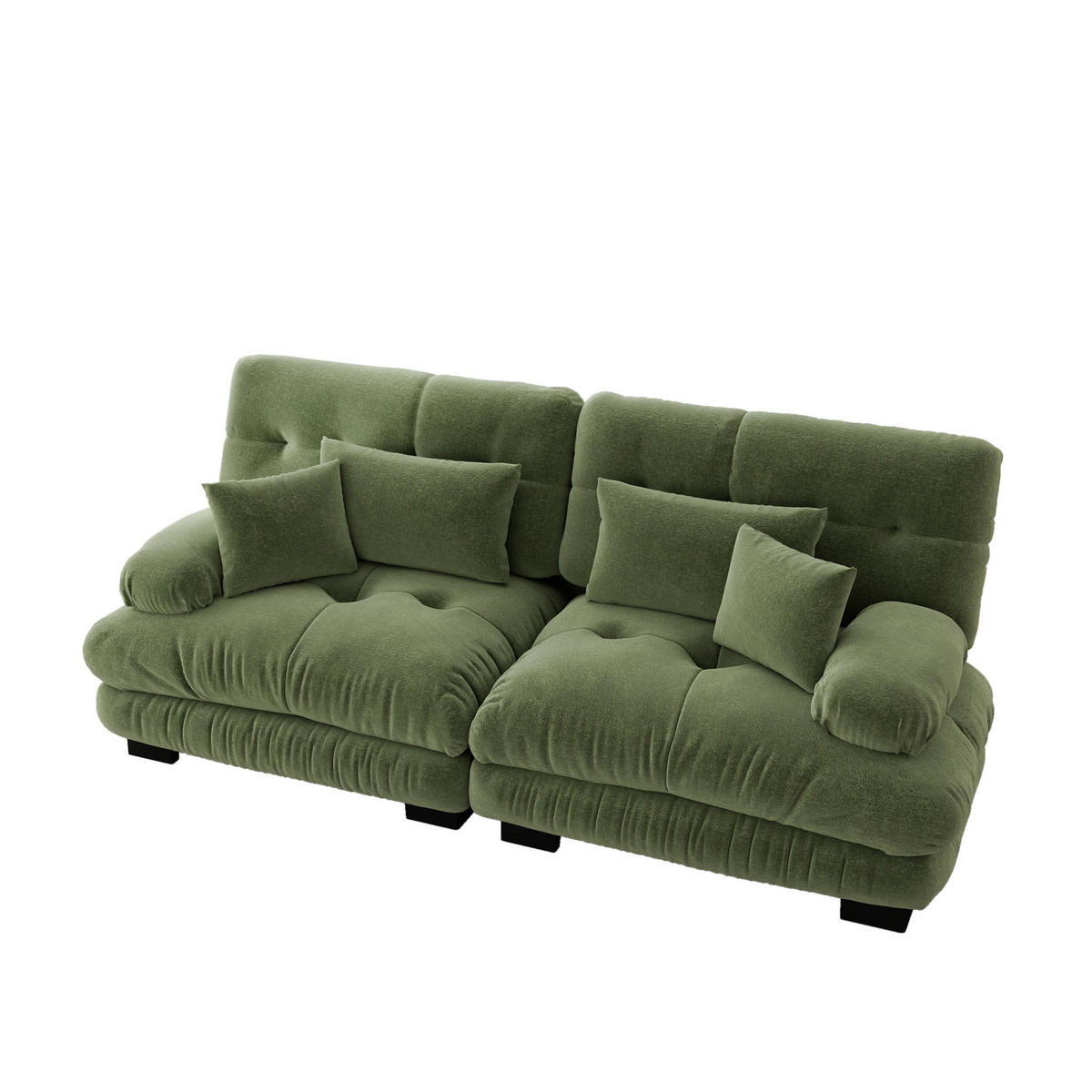 SOFA modular Chenille Green mit 2 Lendenkissen und 2 Dekokissen - Grün, Kunststoff (77/81/220cm) - Meubliv