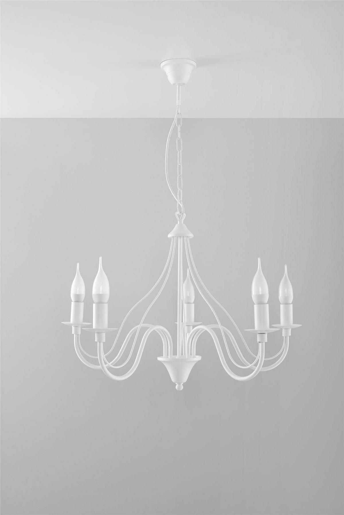 KRONLEUCHTER Stahl Weiß 5-flammig - Weiß, Glas (60/60/80cm) - Sollux Lighting