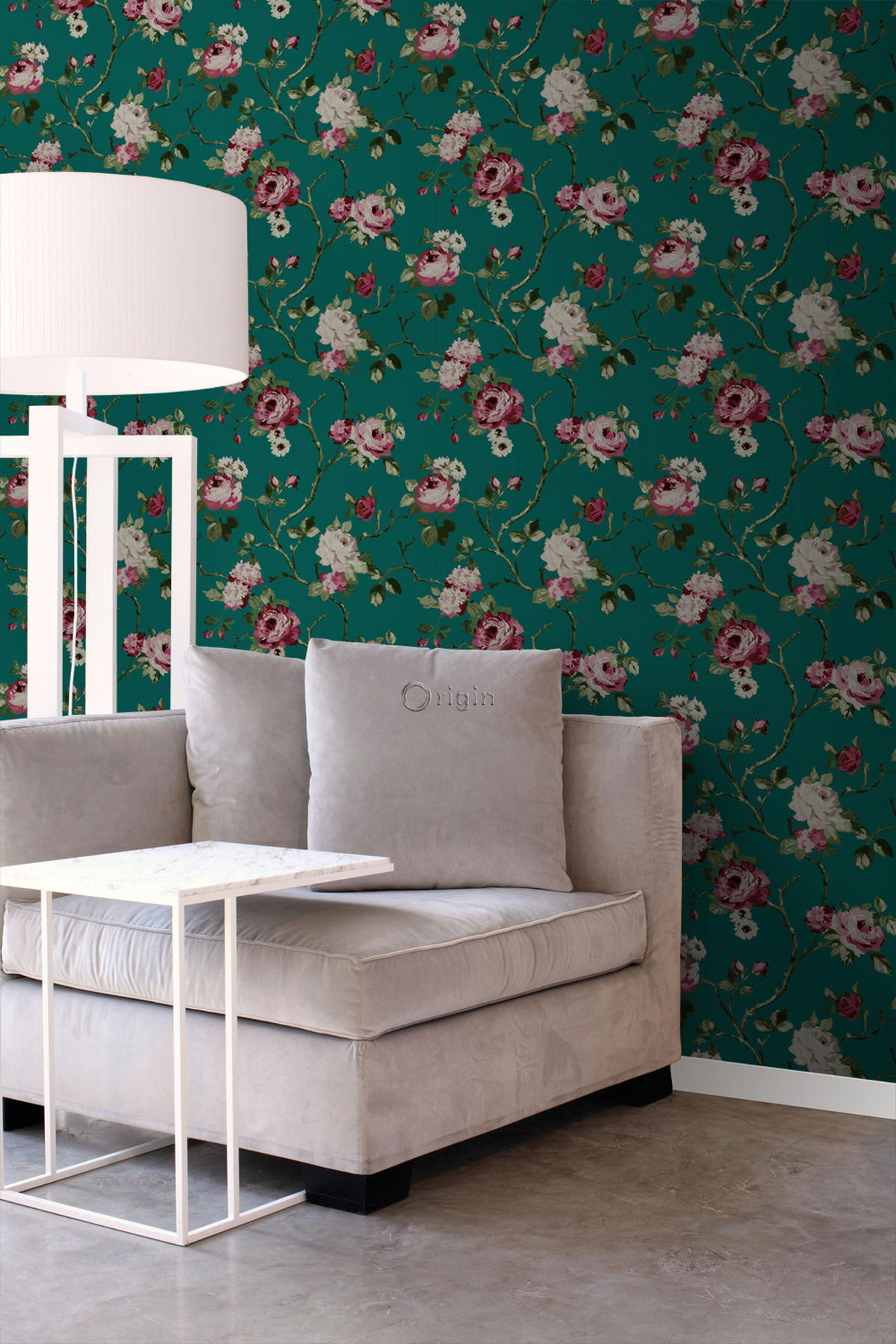 TAPETE Blumen 53 cm x 10.05 m - Grün, Papier (53/1000cm) - Origin Wallcoverings