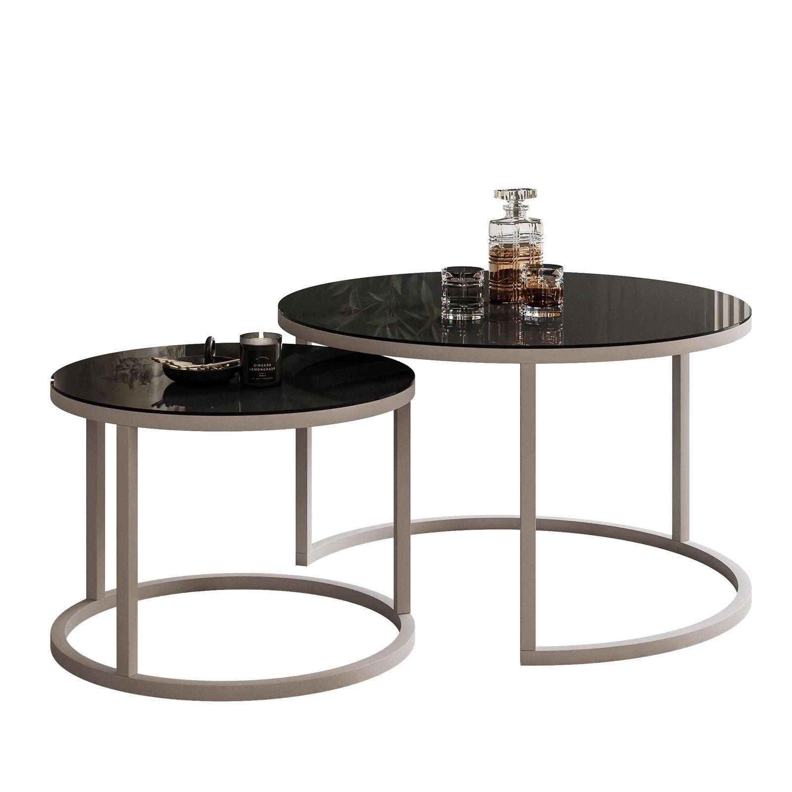 COUCHTISCH CIRI 2-in-1 GLAS KASCHMIR - Schwarz Hochglanz/Beige, Glas (70/70/47cm) - Lookway