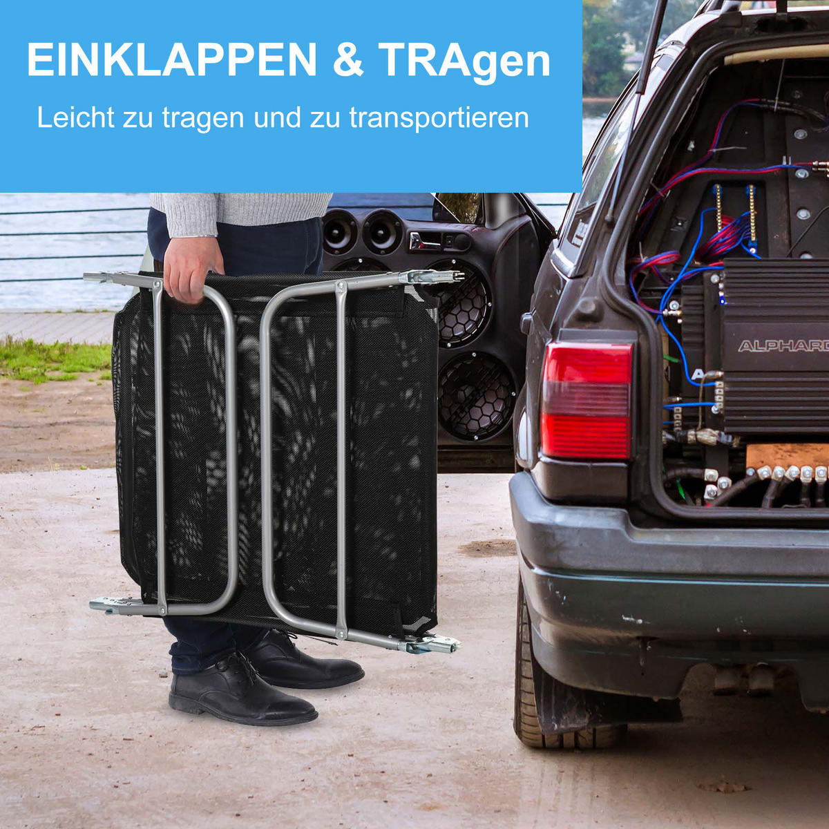 SONNENLIEGE aus Stahlrohr 182x56x24,5 cm in Schwarz mit verstellbarer Rückenlehne - Schwarz, Metall (56/24.5/182cm) - Modfu