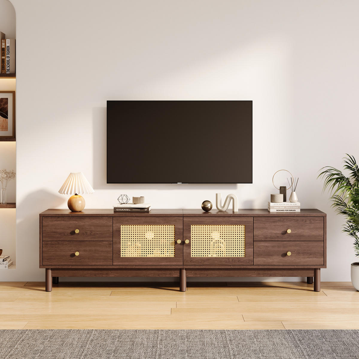 TV-SCHRANK mit Rattantüren und 4 Schubladen 180 cm Holzoptik Braun - Braun, Holzwerkstoff (35/44/180cm) - Beauniv