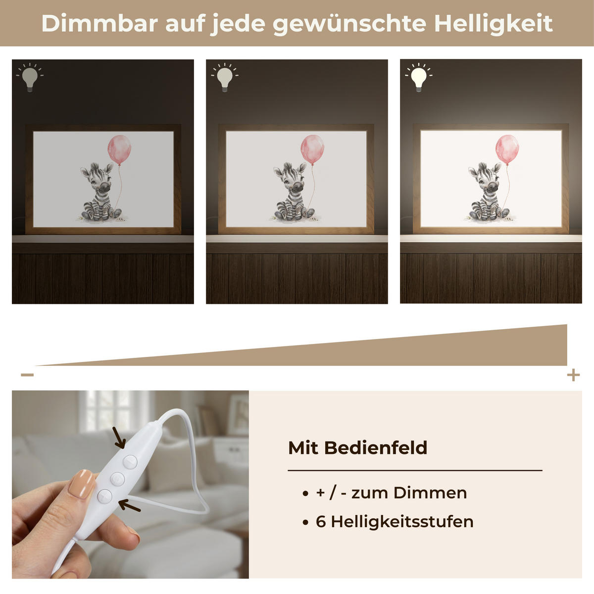 WANDLEUCHTE Zebra - Baby - Tiere - Rosa Luftballon 30x20 cm - Weiß, Holzwerkstoff (30/20/8cm) - OnlyWow