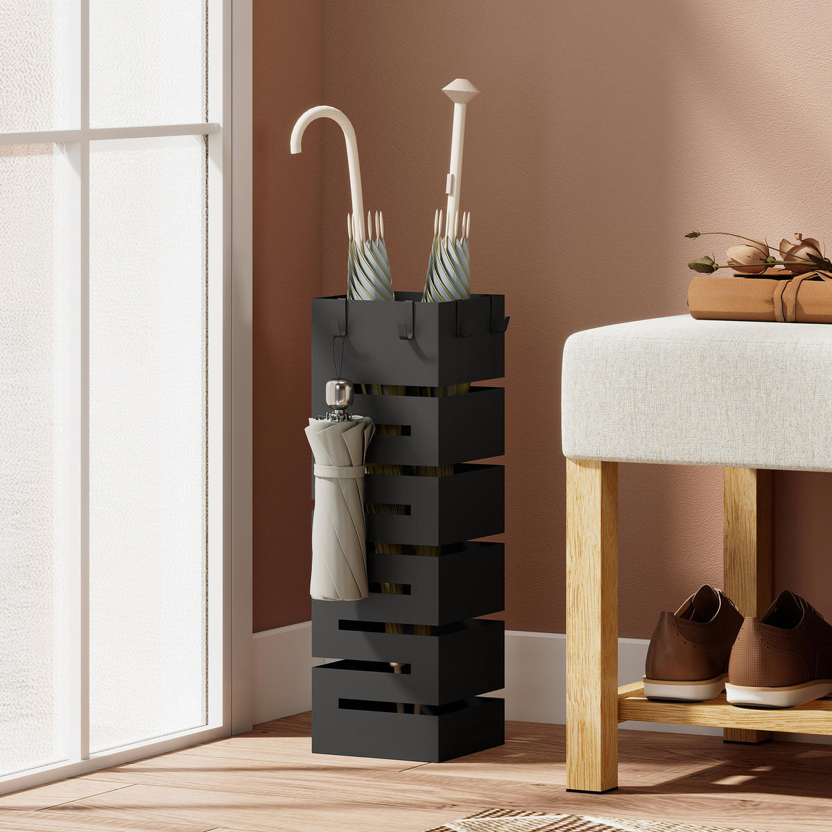 REGENSCHIRMSTÄNDER Stahl Schwarz - Schwarz, Metall (15.5/49/15.5cm) - HOMCOM