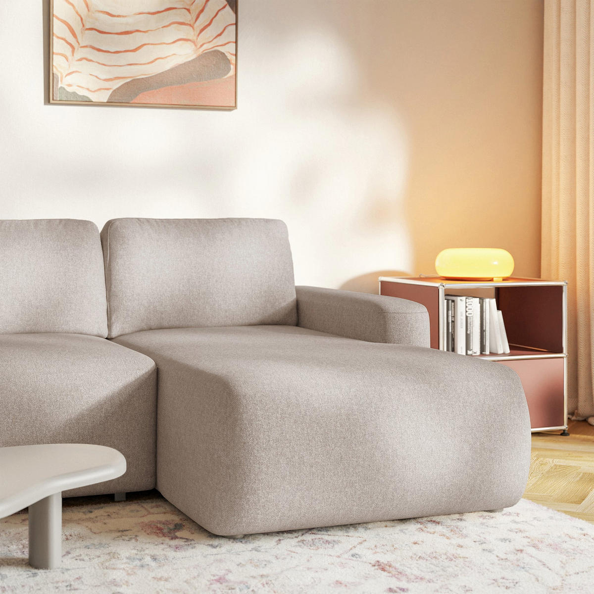 ECKSOFA Carnos Mini Beige Chenille - Beige/Schwarz, Kunststoff/Textil (164/238cm) - Selsey