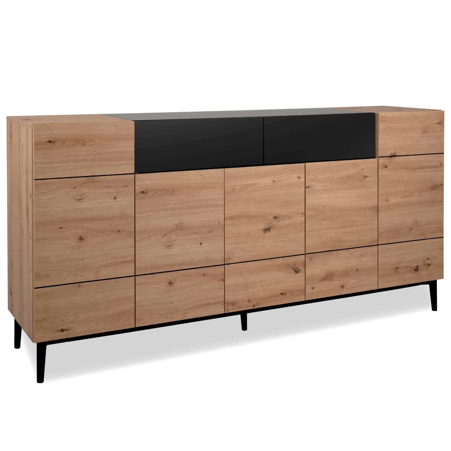 SIDEBOARD 180/90/42 cm Eiche, Schwarz - Schwarz/Braun, Holz (180/90/42cm) - Homestyle4u
