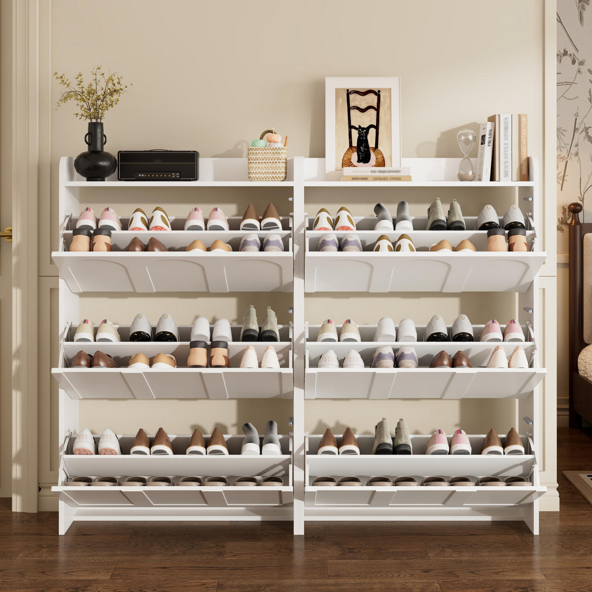 SCHUHSCHRANK aus MDF 140x25x120cm in Weiß mit 6 Klapptüren - Weiß, Holzwerkstoff (140/120/25cm) - Modfu