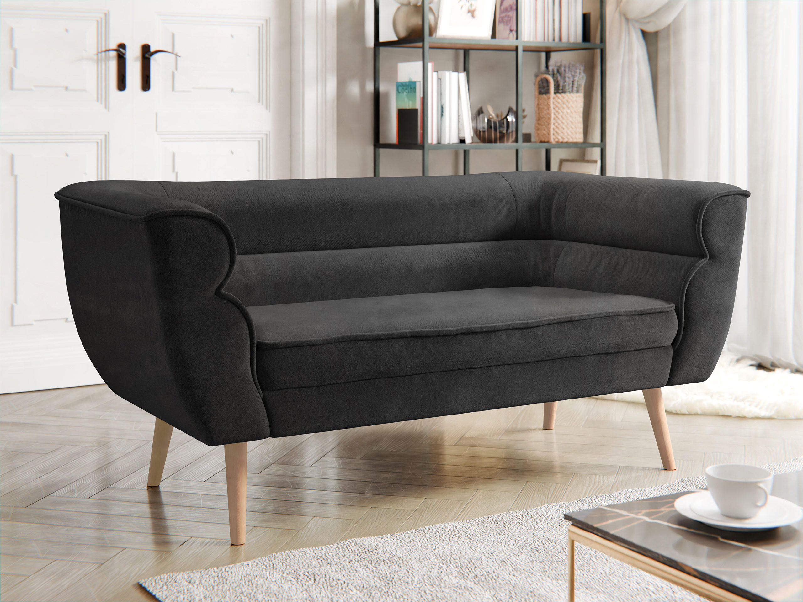 SOFA Bal 2 - Dunkelgrau/Naturfarben, Holz/Textil (142/75/74cm) - MIRJAN24
