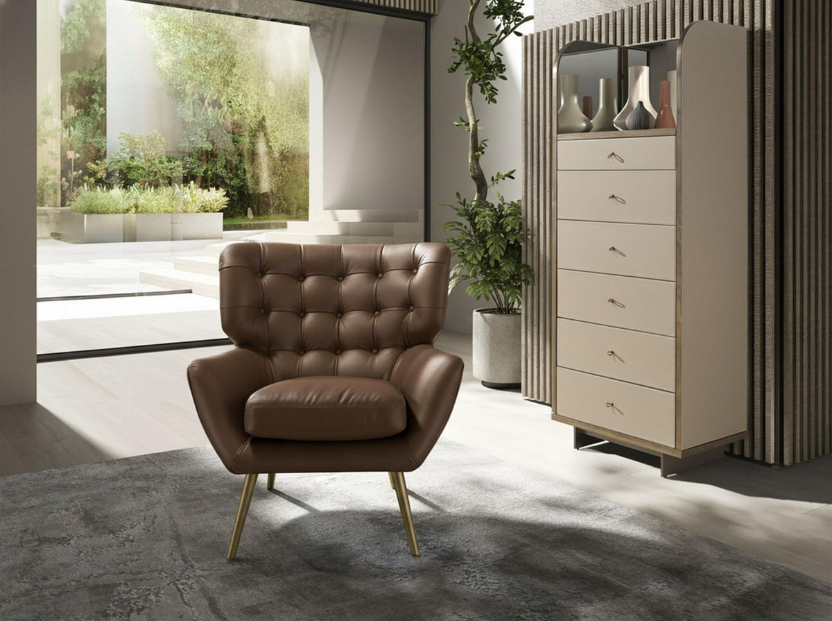 CHESTER-SESSEL dunkelbraunes Leder - Dunkelbraun/Goldfarben, Leder/Metall (85/85/84cm) - ANGEL CERDA