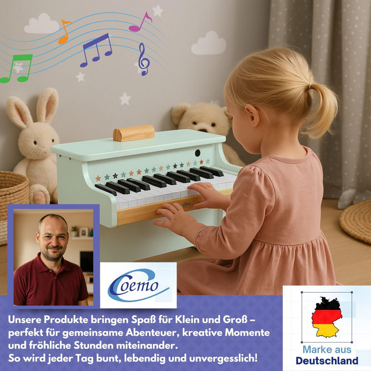 KINDERKLAVIER Spielzeugklavier Farbe Mintgrün - Grün, Holzwerkstoff (25/42cm) - Coemo