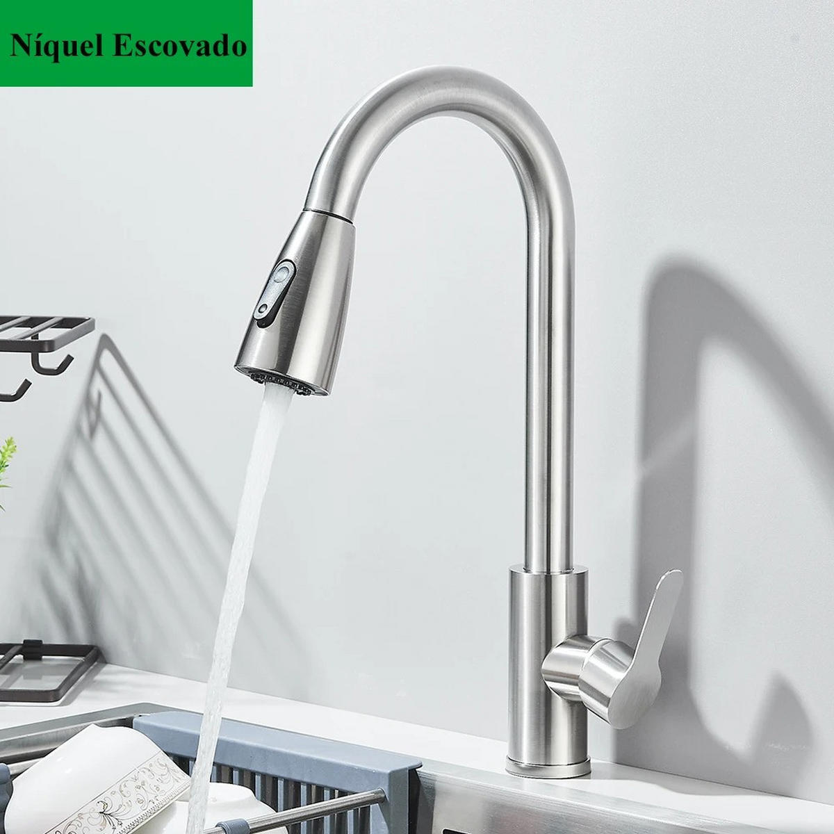 KÜCHENARMATUR Ausziehbar Flexibel Edelstahl - Nickelfarben, Metall (18/38/5cm) - Kaket