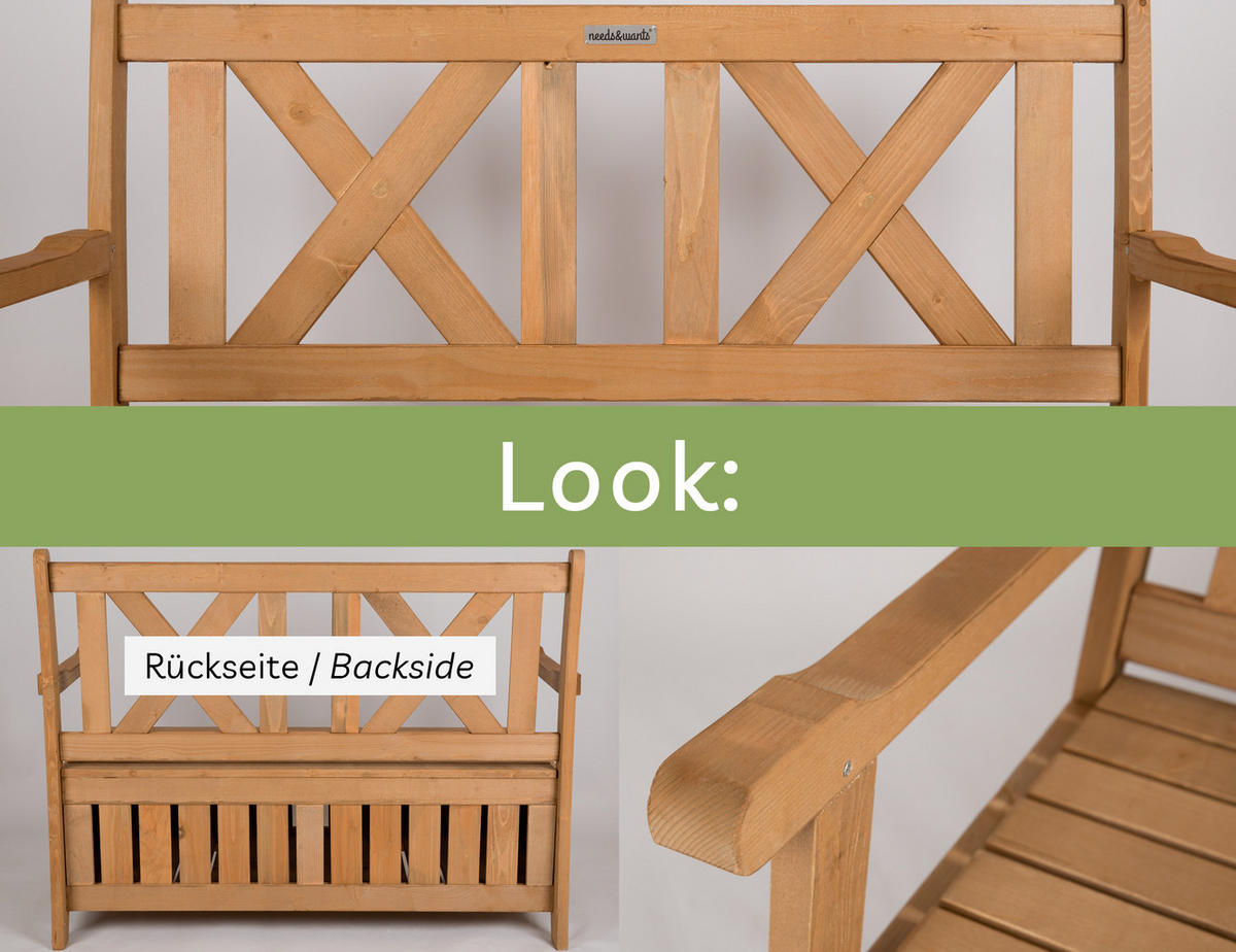 GARTENBANK aus Holz wetterfest mit Stauraum, für Balkon & Garten - Braun, Holz (115/85/58cm) - needs&wants