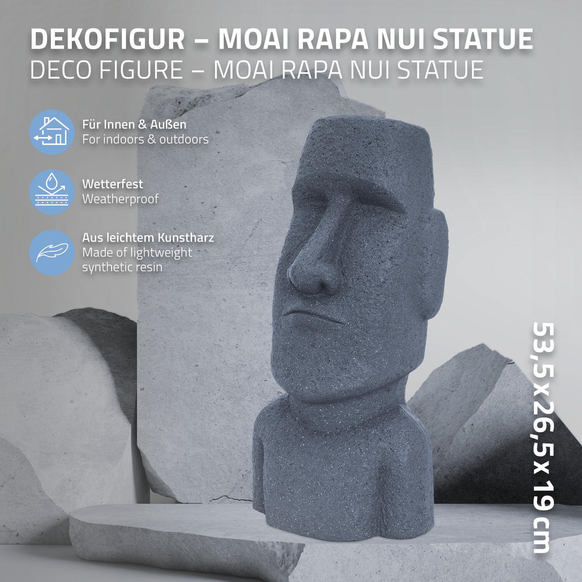 MOAI RAPA NUIL KOPF STATUE Grau 53,5 cm - Grau, Kunststoff (19/53.5/26.5cm) - ECD-Germany