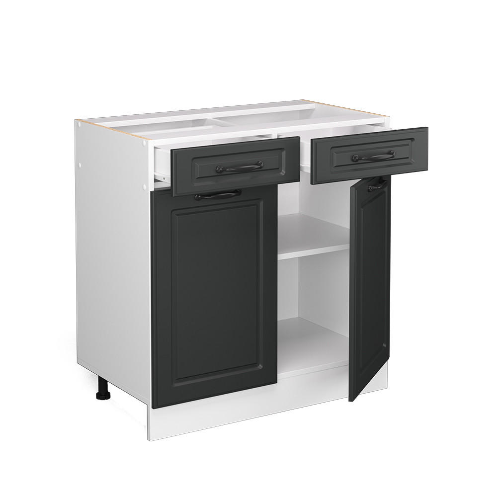 KÜCHENUNTERSCHRANK R-Line Anthrazit Landhaus 80 cm, AP Eiche - Dunkelgrau/Anthrazit, Holzwerkstoff (80/81.6/60cm) - Vicco