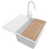 GRANITSPÜLE Kopenhagen, 2-er set Alles Weiß 55/50 cm 1 Becken + Küchenarmatur 32/20 cm + Ablauf-Set + Schneidebrett ab 40er Unterschrank - Beige/Weiß, Kunststoff (55/20/50cm) - Primagran