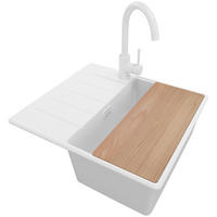 GRANITSPÜLE Kopenhagen, 2-er set Alles Weiß 55/50 cm 1 Becken + Küchenarmatur 32/20 cm + Ablauf-Set + Schneidebrett ab 40er Unterschrank - Beige/Weiß, Kunststoff (55/20/50cm) - Primagran