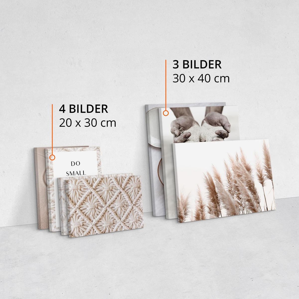 LEINWANDBILDER 7-er Set Pflanzen Sand 3D - Beige/Schwarz, Textil (110/80cm) - Muralo