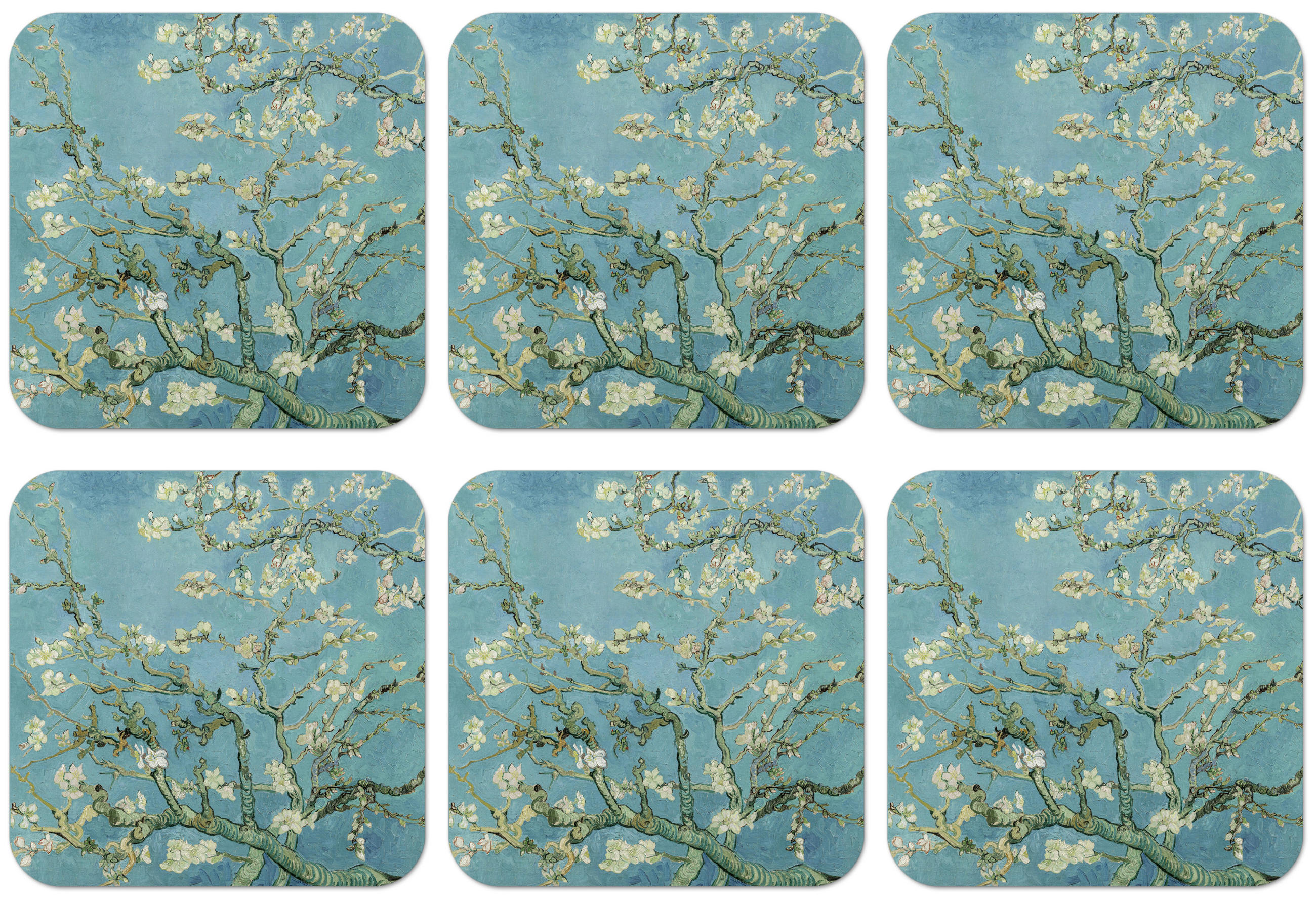 MuchoWow SADA 6 PODTÁCKŮ POD SKLENIČKY Van Gogh - Mandlový květ - Staří mistři - Umění - Vintage 10x10 cm