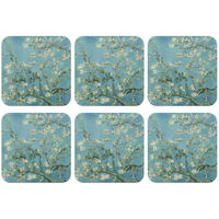 GLASUNTERSETZER 6er-Set Van Gogh - Mandelblüte - Alte Meister - Kunst - Vintage Telleruntersetzer 10x10 cm - Hellblau, Naturmaterialien (10/0.2cm) - MuchoWow