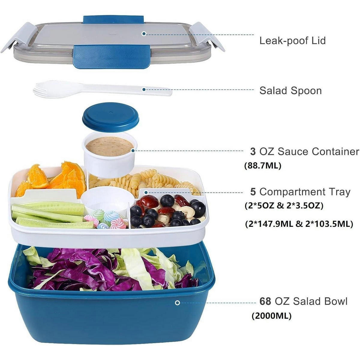 SALATBEHÄLTER Go To Lunchbox 2L Blau - Blau, Kunststoff (9.3/16/23.5cm)