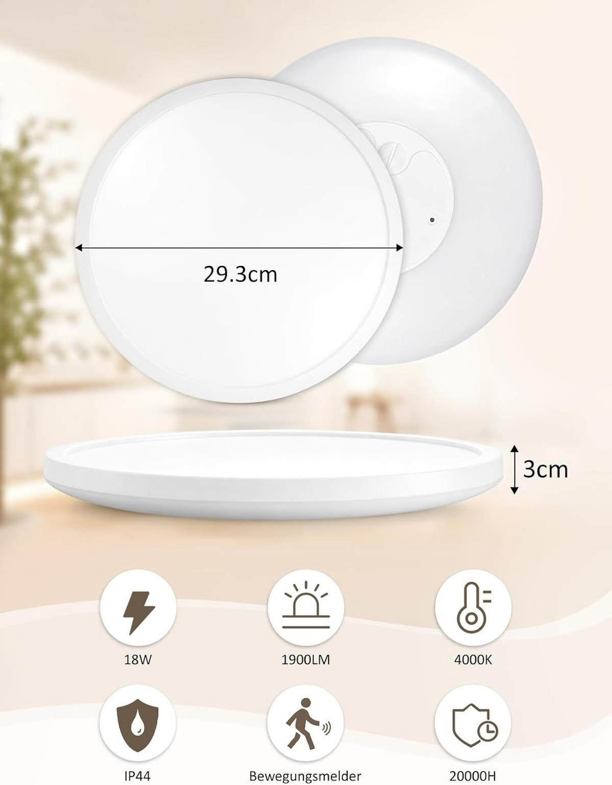 LED-DECKENLEUCHTE 29.3/29.3/3cm - Weiß, Kunststoff (29.3/29.3/3cm) - Nettlife