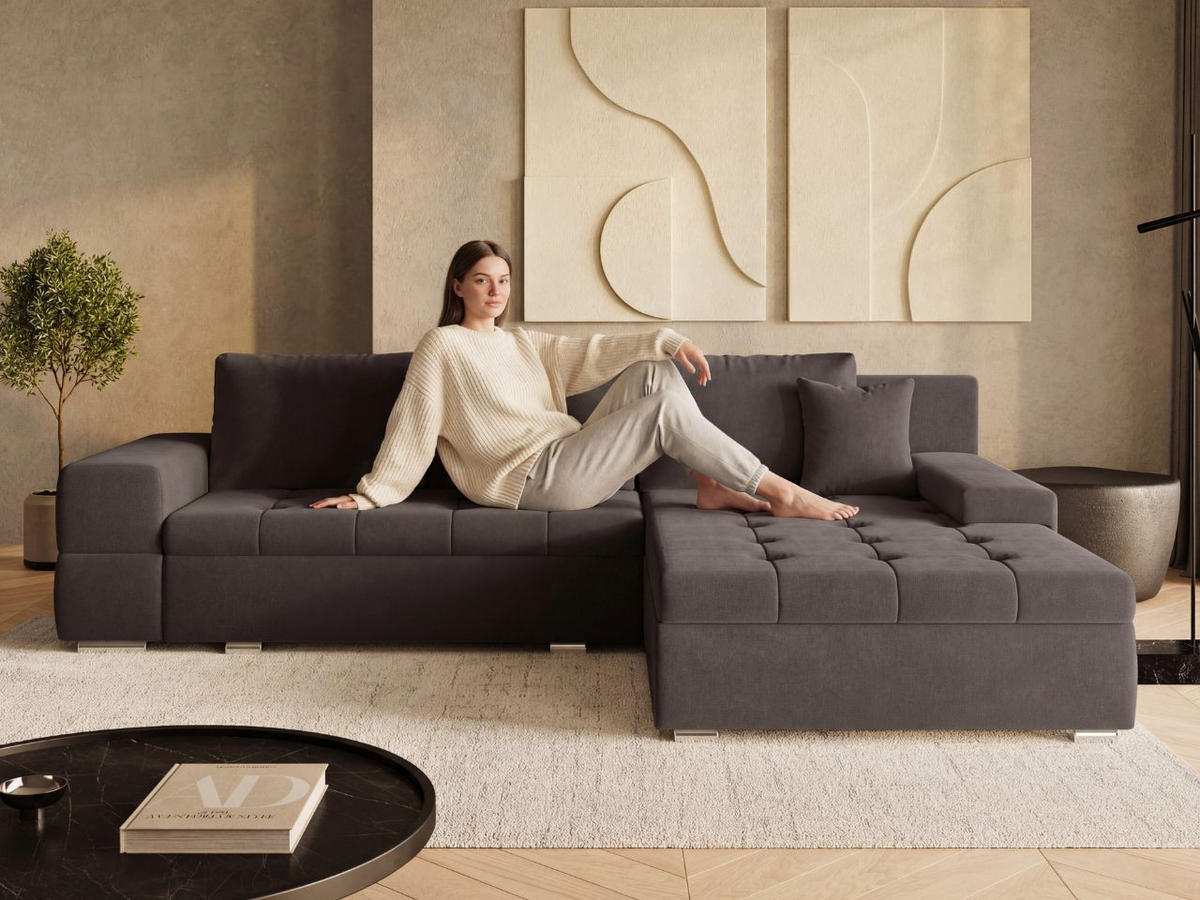 ECKSOFA Sonia Braun - Silberfarben/Braun, Holz/Textil (310/210cm) - Graingold