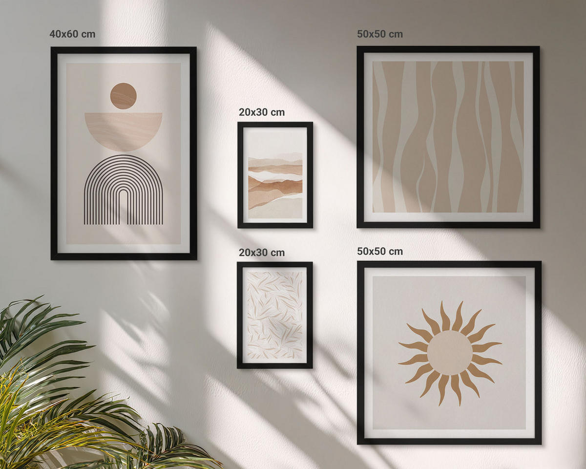 WANDBILDER 5er-Set - 50x50 cm & 20x30 cm & 40x60 cm Schwarzer Rahmen - Abstrakte Landschafts- und Naturgeometrie - Schwarz, Kunststoff (40/60cm) - ArtPrintCave