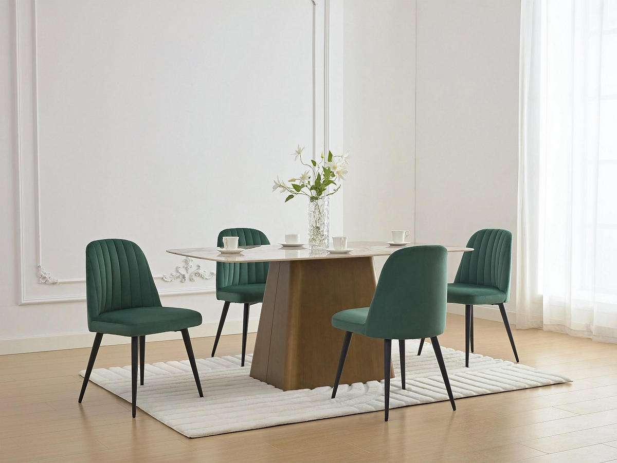 STUHL 6er-Set - Samt & schwarzes Metall - Grün - ELEANA - Grün, Textil (49/81/52cm) - Vente-Unique