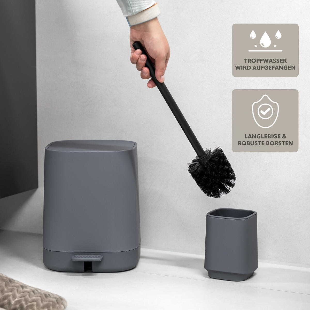 BAD-ACCESSOIRES-SET VALONA 2tlg., grau, Kunststoff - Grau, Kunststoff (21/25.5/21cm) - eluno