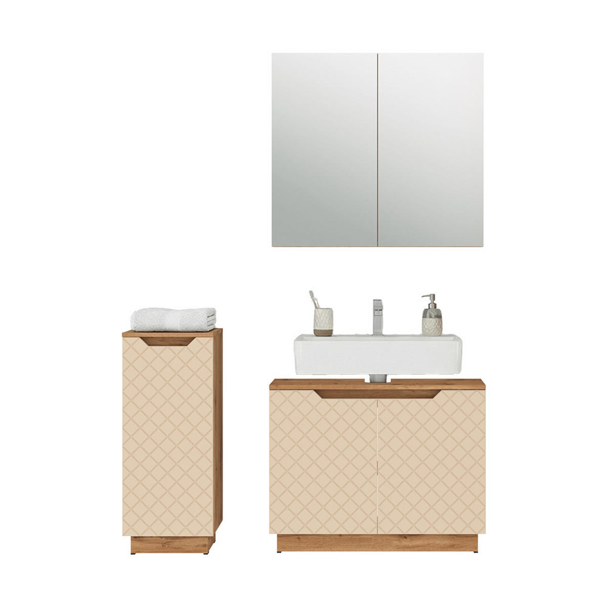 KOUPELNOVÝ NÁBYTEK Lotta Dub/kašmír se strukturou dlaždic - kašmírová, kompozitní dřevo (79.6/62.1/32cm) - Vicco