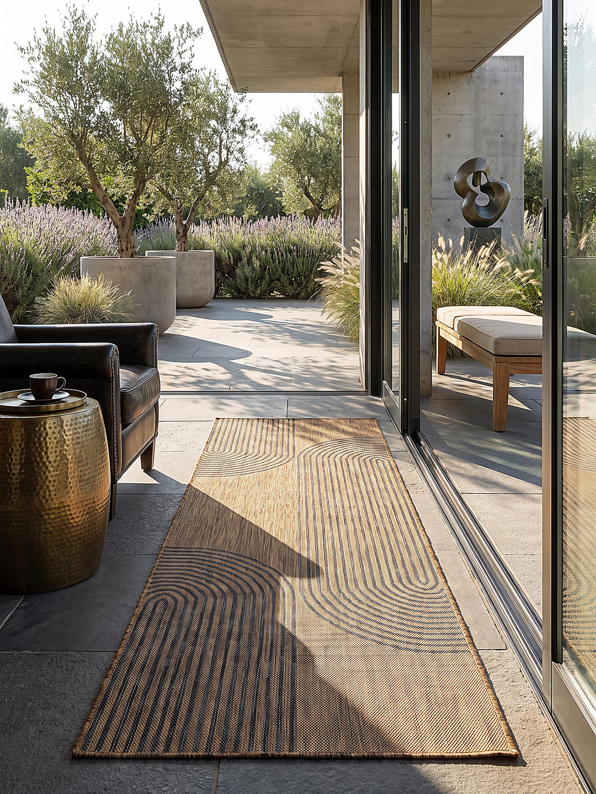 LÄUFER Outdoor, Fußbodenheizung-geeignet, mit Bogenmuster, VIGOLENO in Braun-Schwarz, 80 x 250 cm - Braun, Textil (80/250cm) - KADIMA DESIGN