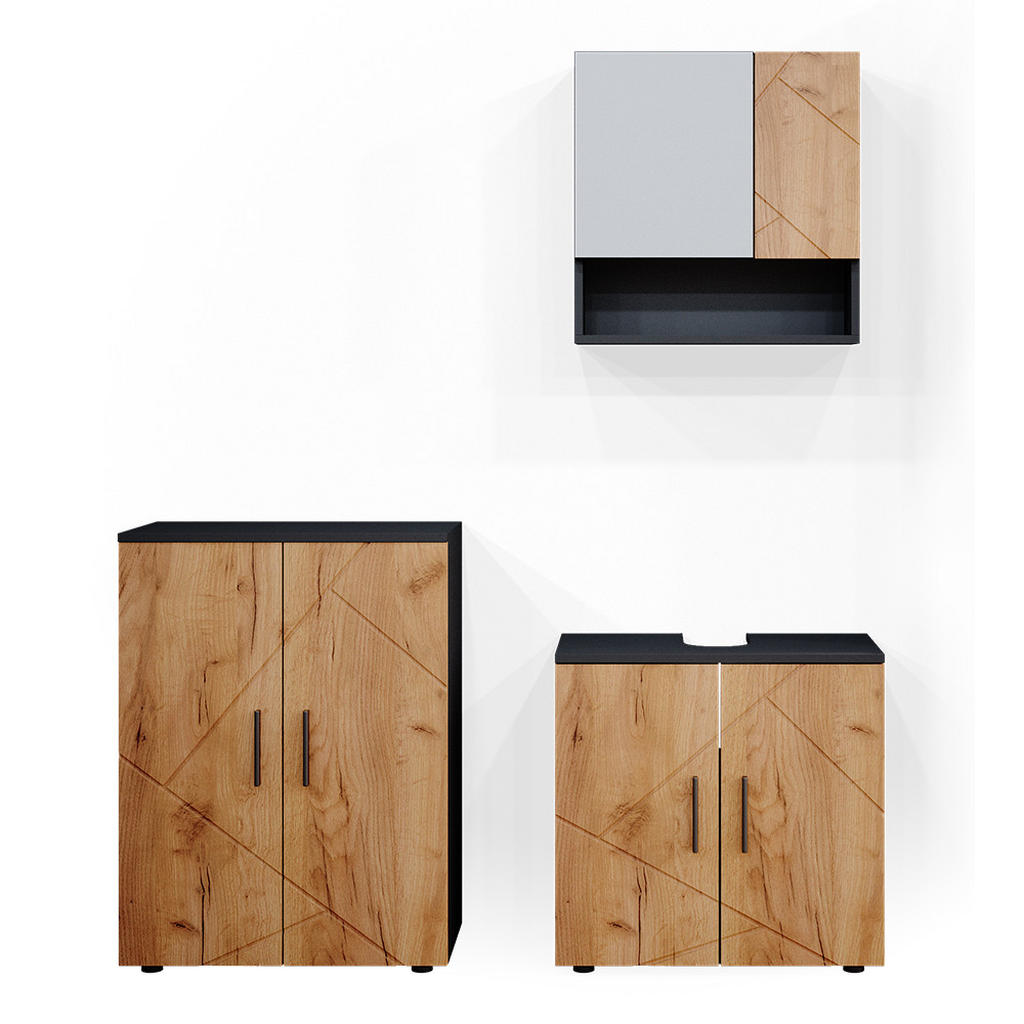 SET MOBILIER BAIE Irma, Stejar auriu/antracit, 3 piese