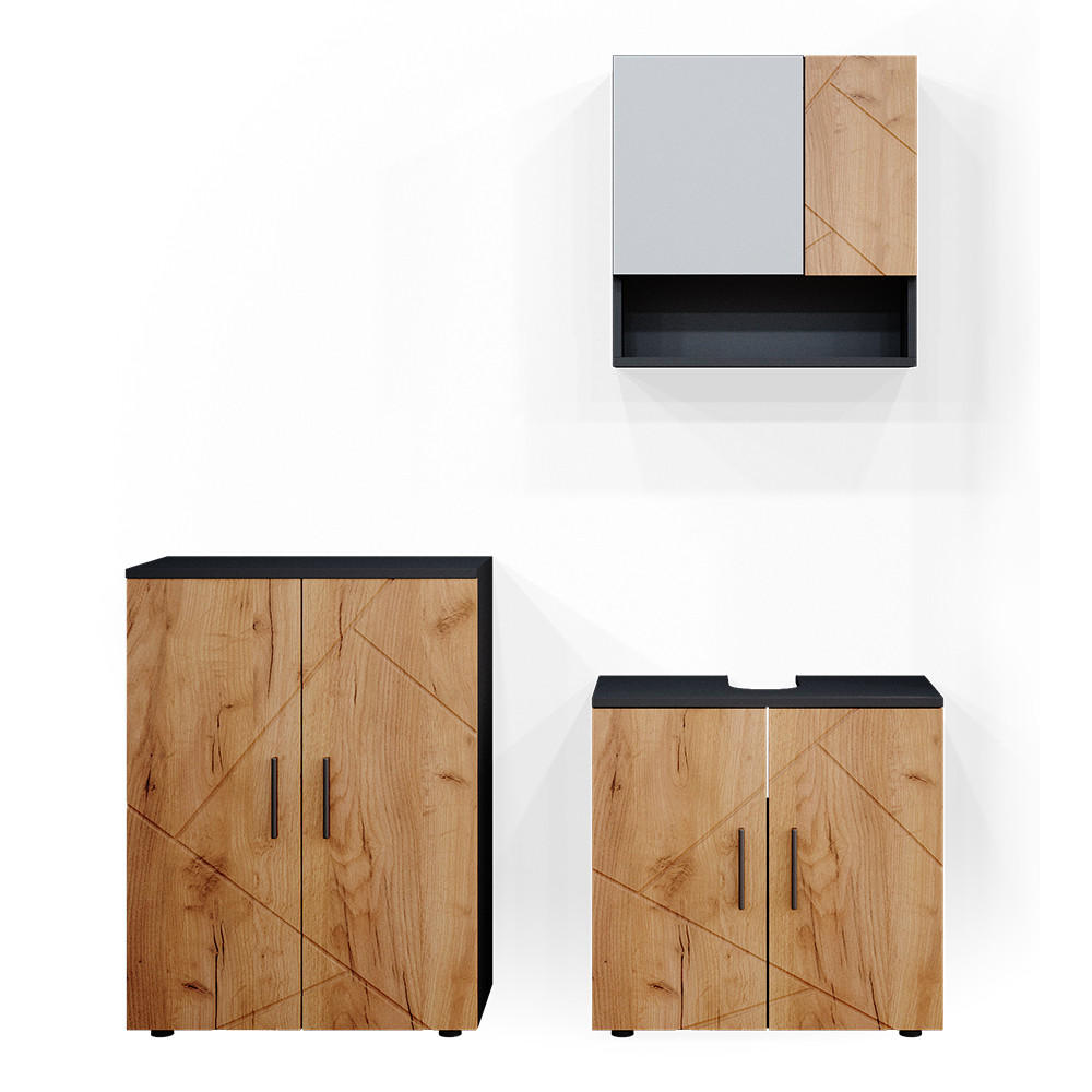 BADMÖBEL-SET Irma Goldkraft Eiche/Anthrazit 3 Teile mit Unterschrank 60 cm - Anthrazit/Eiche Wotan, Holzwerkstoff (80/58.6/41cm) - Vicco