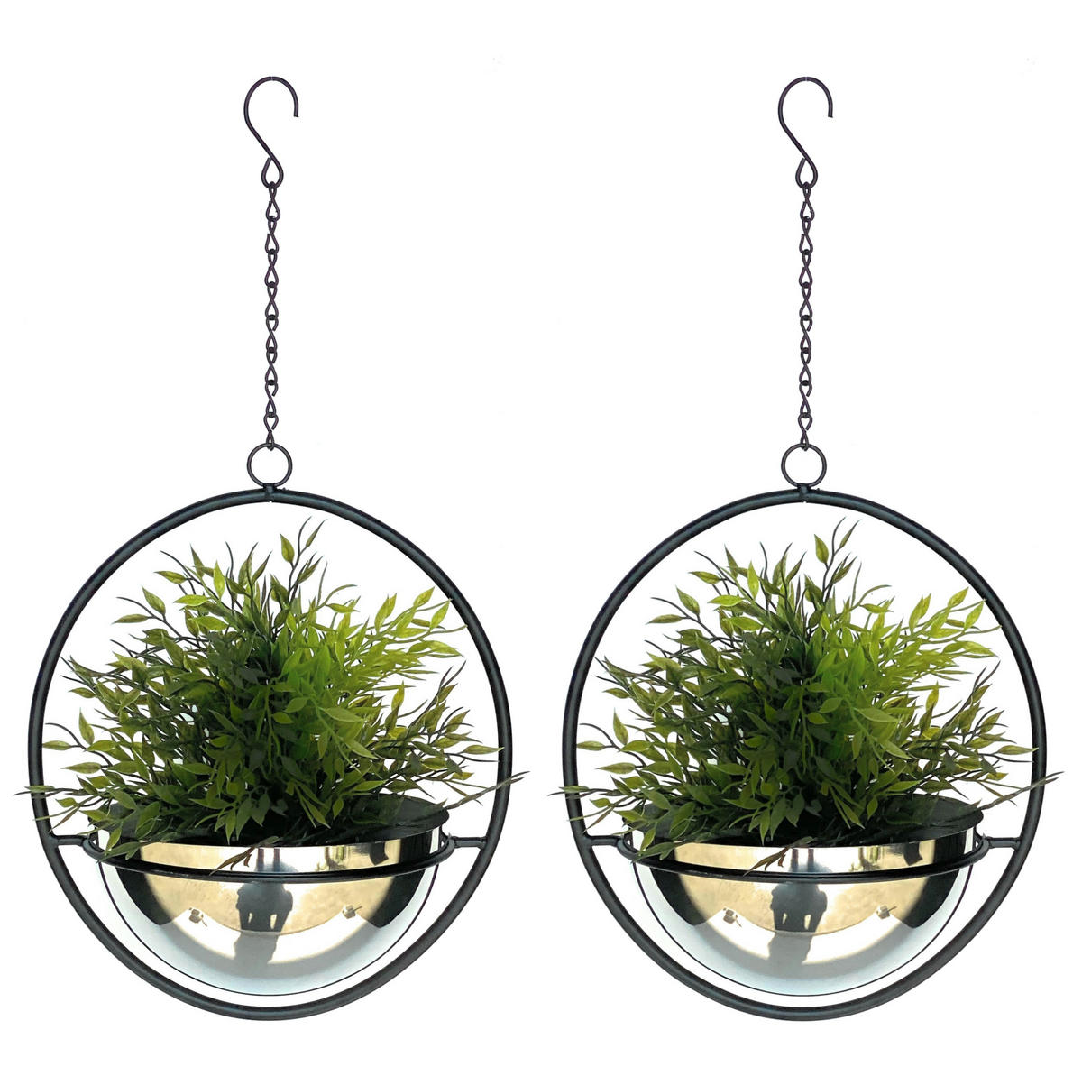 BLUMENAMPEL 2er Set mit Topf Silber Metall Wand 53 cm 96087 M - Schwarz, Metall (20/10/20cm) - DanDiBo