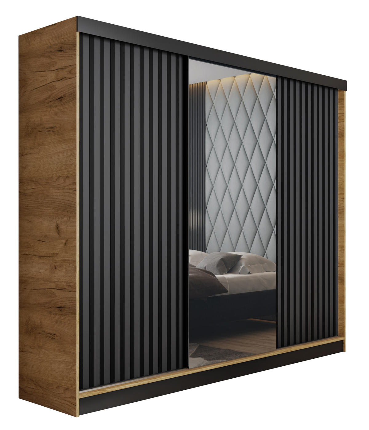 SCHIEBETÜRENSCHRANK MALANI - Eiche Craft Gold und Graphit 200x205x59 cm - Honigeiche/Graphitfarben, Holzwerkstoff (200/205/59cm) - Kier Furniture