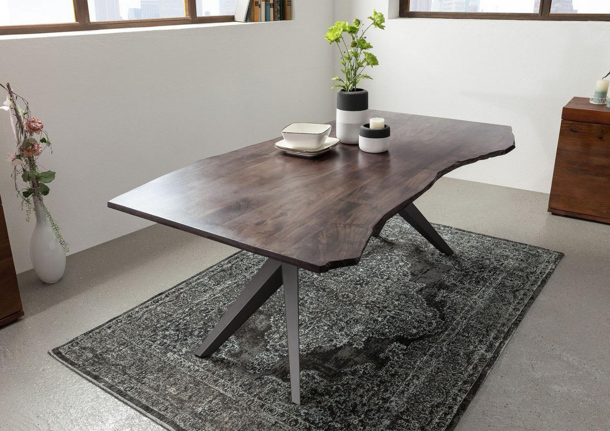 BAUMTISCH Akazie 140x90x76 grau lackiert Beine anthrazit matt FREEFORM 4 #19 - Grau, Holz (90/140/76cm) - Massivmoebel24