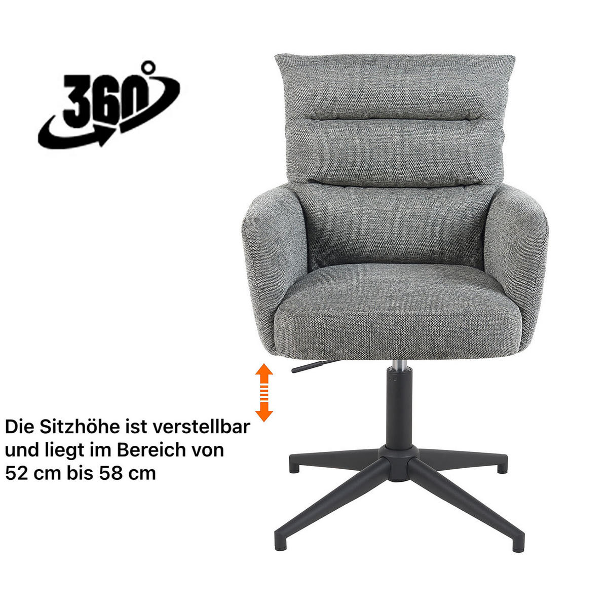 BÜROSTUHL Mika-Romy - Schwarz/Grau, Textil/Metall (59/91/66cm) - DUBI Möbel