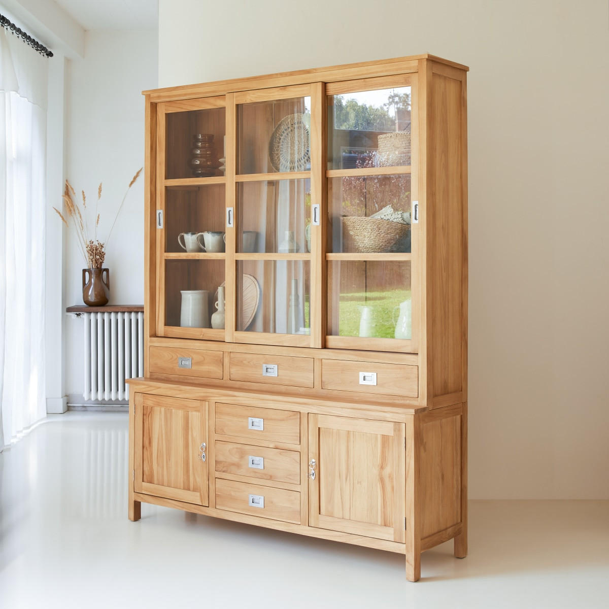 GESCHIRRSCHRANK Coffee Tek Natur aus Teak - Naturfarben, Holz (162/210/46cm) - Tikamoon