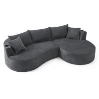 3-SITZER ECKSOFA Cord Grau mit Getränkehaltern und Kissen - Grau, Textil (264/168cm) - WISHDOR