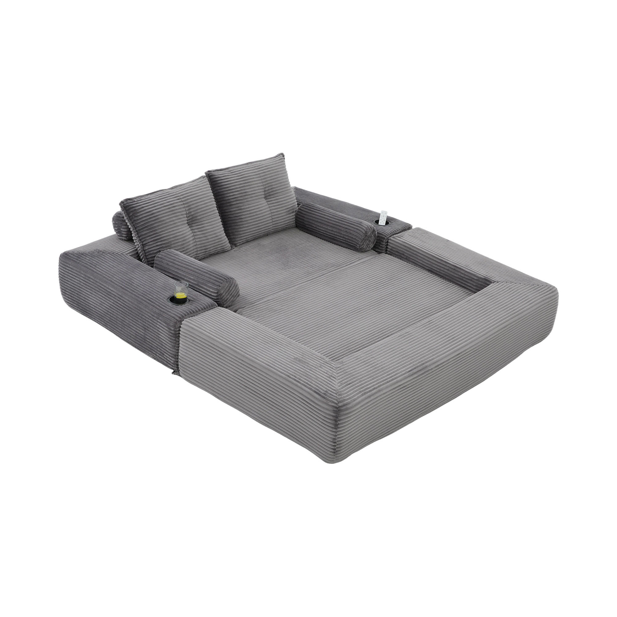 SCHLAFSOFA mit Klappfunktion, Memory-Kissen und Getränkehalter aus Cord - Dunkelgrau, Textil (180/80/98cm) - EVRYAE