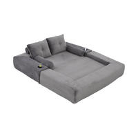 SCHLAFSOFA mit Klappfunktion, Memory-Kissen und Getränkehalter aus Cord - Dunkelgrau, Textil (180/80/98cm) - EVRYAE