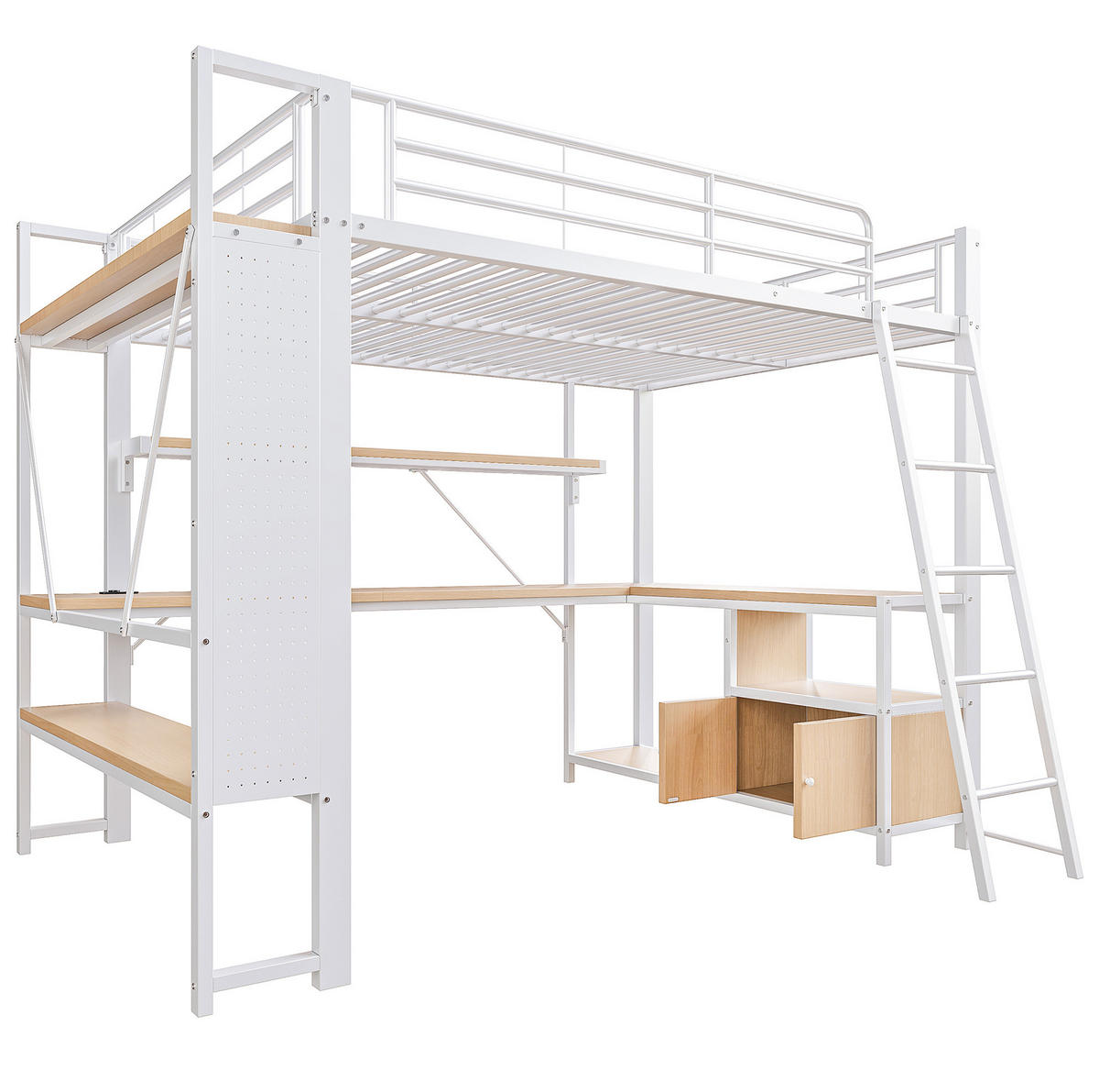 HOCHBETT 140/200 cm aus Metall/MDF mit Schreibtisch, LED-Lichtleiste und Stauraum Weiß - Weiß, Metall (140/200cm) - Modenvie
